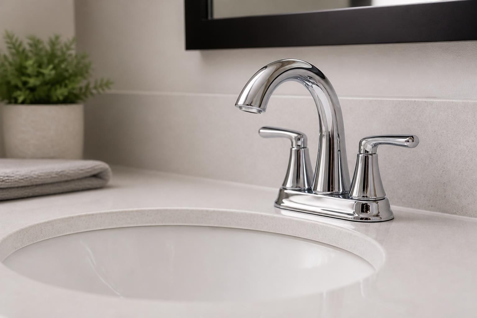Repaired bathroom faucet with a clean sink basin