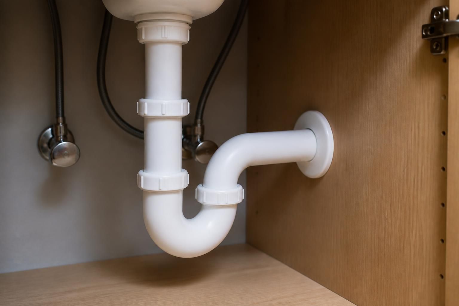 Dry repaired pipe connection under a bathroom vanity