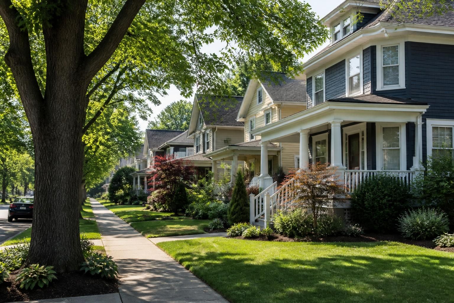 Welcoming Rochester neighborhood street with well-kept homes